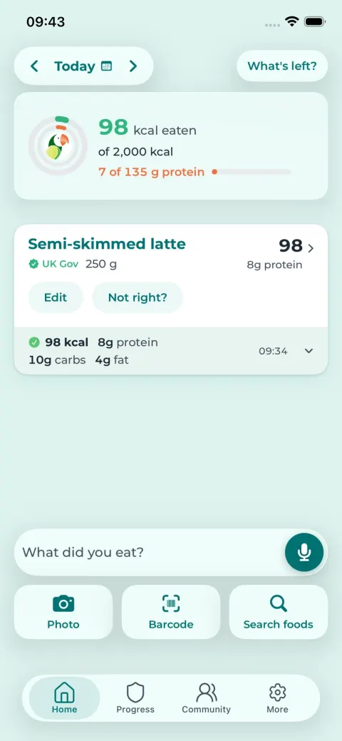 The ParrotPal app's daily diary screen